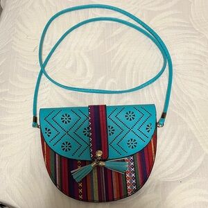 Vibrant Turquoise and Multicolor Crossbody Bag